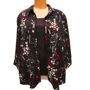 White Stag Womens Layered Blouse 3X (22W-24W) Black Inset